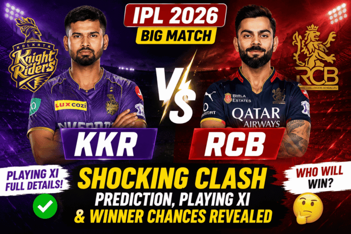 KKR vs RCB IPL 2026: Shocking Big Clash Prediction, Latest Playing XI & Winner's Chances. Full Details